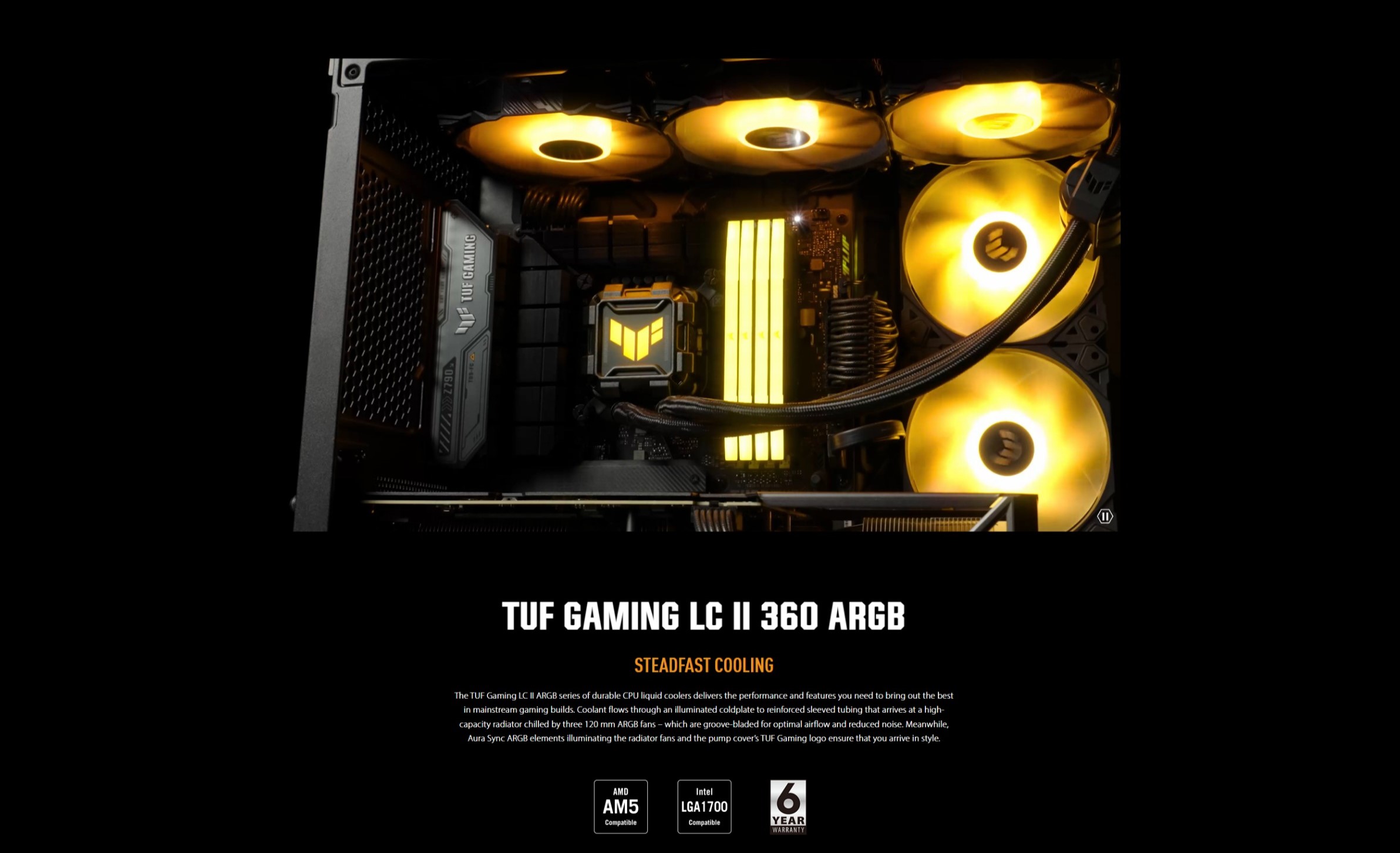A large marketing image providing additional information about the product ASUS TUF Gaming LC II 360 ARGB 360mm AIO CPU Cooler - Additional alt info not provided